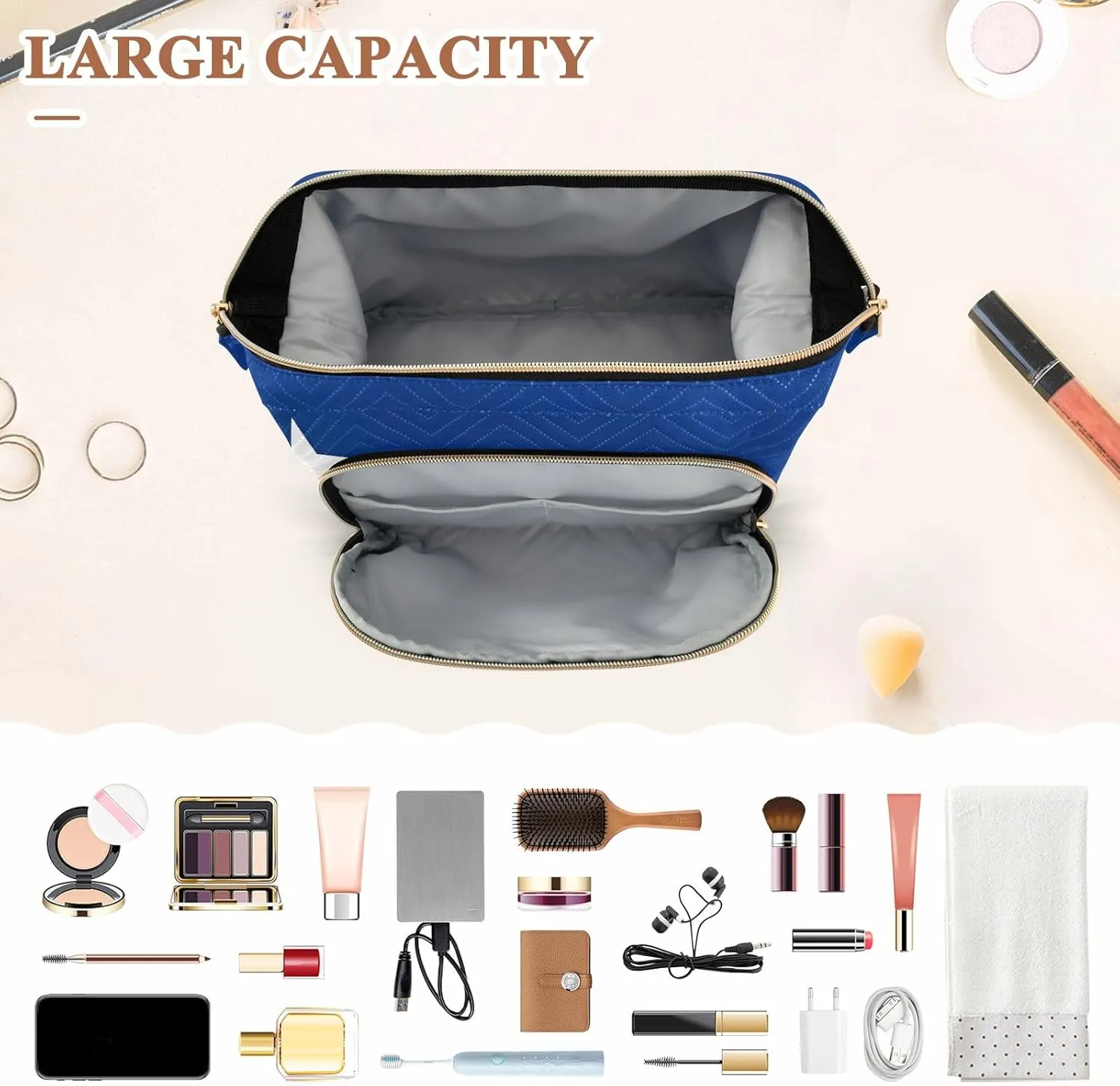 Large Capacity Makeup Bag Curacao Flag Rectangular National Wide-open Pouch Purse with 9-Piece Accessory Set, Purse for Toiletries Accessories Brushes