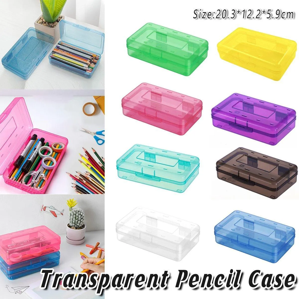 Large Capacity Transparent Plastic Pencil Case Multifunctional Student Art Box