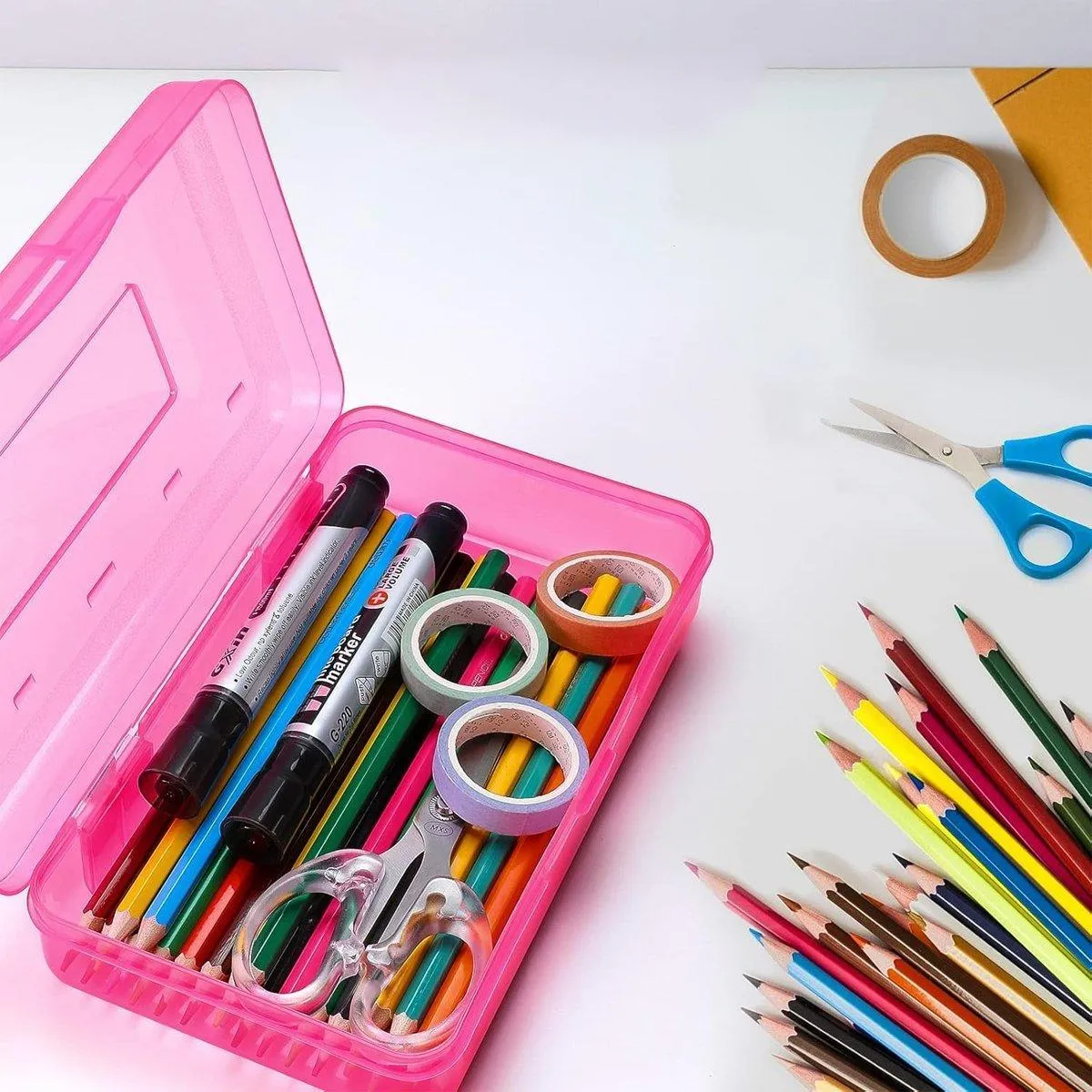 Large Capacity Transparent Plastic Pencil Case Multifunctional Student Art Box