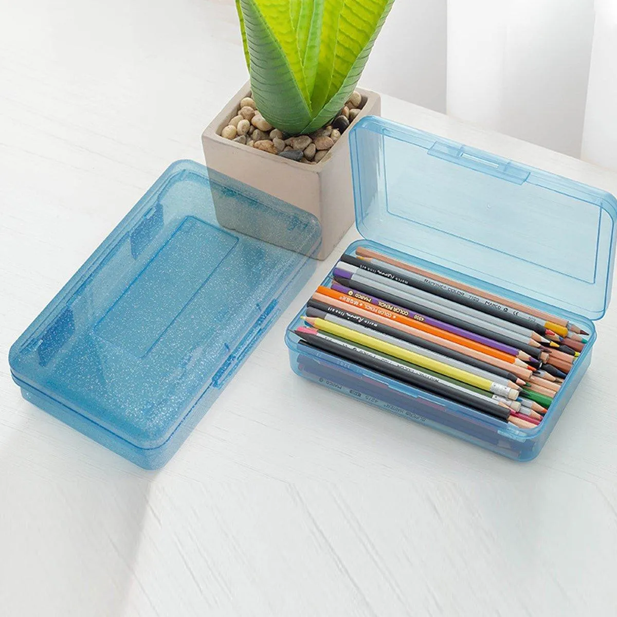 Large Capacity Transparent Plastic Pencil Case Multifunctional Student Art Box