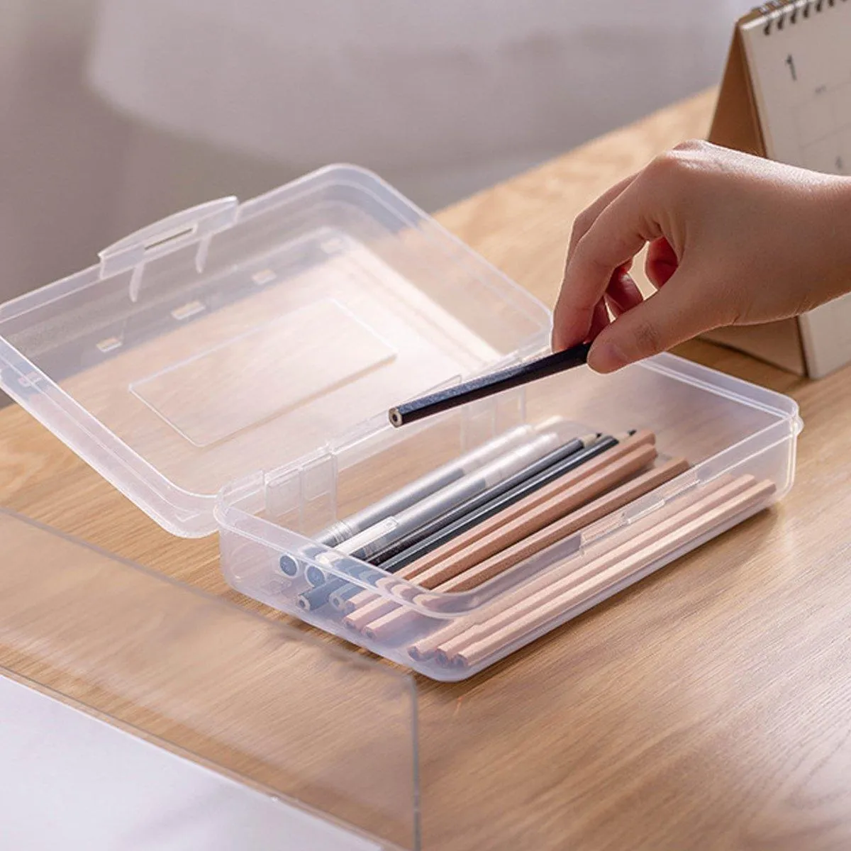 Large Capacity Transparent Plastic Pencil Case Multifunctional Student Art Box