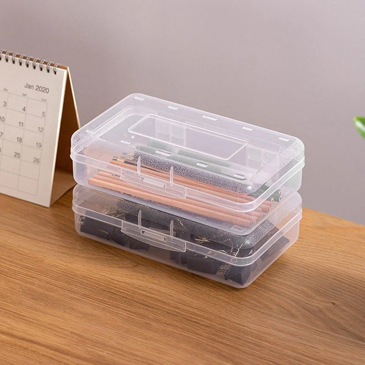 Large Capacity Transparent Plastic Pencil Case Multifunctional Student Art Box