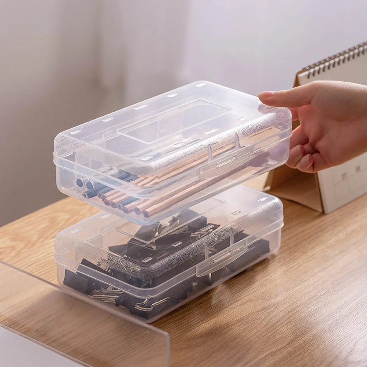 Large Capacity Transparent Plastic Pencil Case Multifunctional Student Art Box