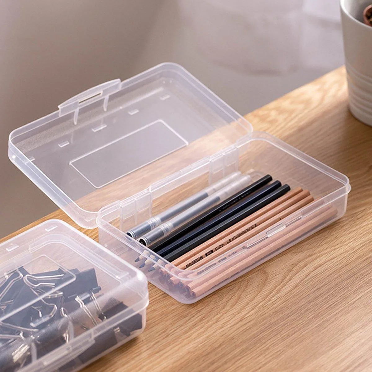 Large Capacity Transparent Plastic Pencil Case Multifunctional Student Art Box