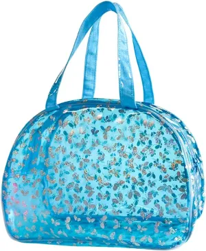 Large Clear Butterfly Cosmetic Bag and Travel Pouch with Handle,Durable PVC Material,Zipper Design-Ideal for Makeup,Travel Essentials (Blue)