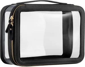 Large Clear Makeup Bag for Women, Portable Travel Makeup Bag Organizer Waterproof Toiletry Bag Cute Makeup Bags Cosmetic Bag Makeup Pouch, Black