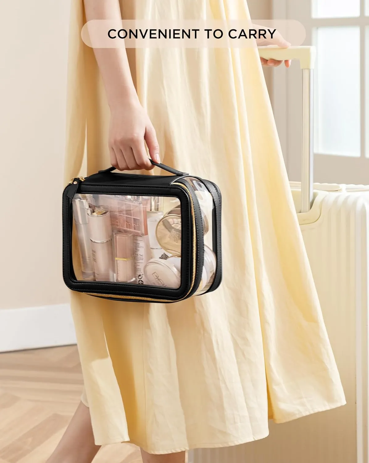 Large Clear Makeup Bag for Women, Portable Travel Makeup Bag Organizer Waterproof Toiletry Bag Cute Makeup Bags Cosmetic Bag Makeup Pouch, Black