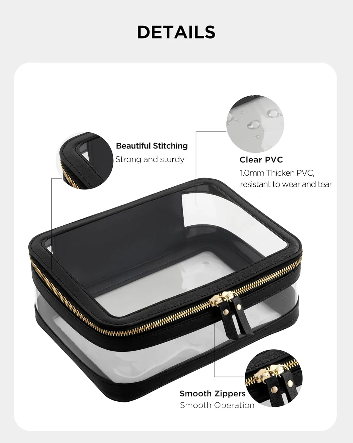 Large Clear Makeup Bag for Women, Portable Travel Makeup Bag Organizer Waterproof Toiletry Bag Cute Makeup Bags Cosmetic Bag Makeup Pouch, Black