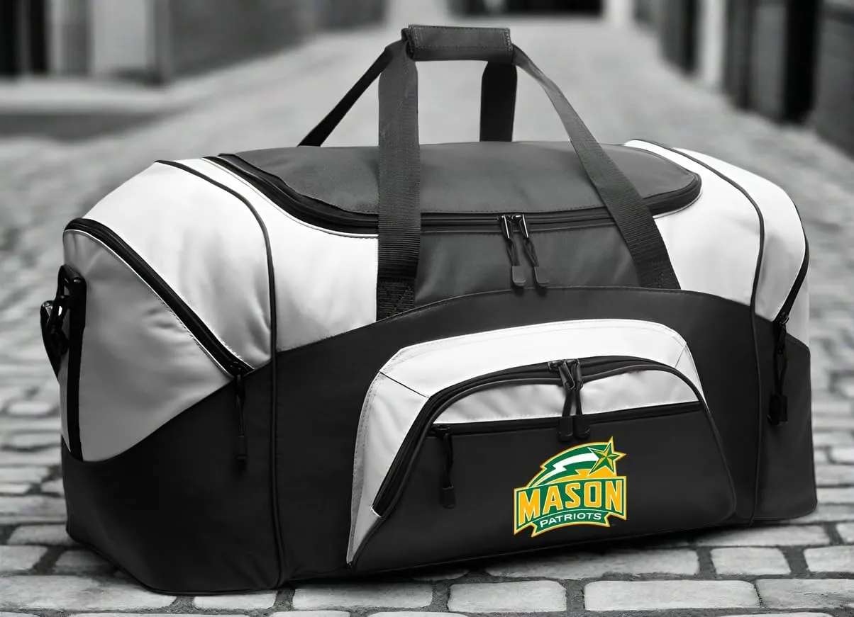 LARGE George Mason Duffel Bag George Mason University Suitcase or Gym Bag For Men Or Her Official GMU Merchandise (Black)
