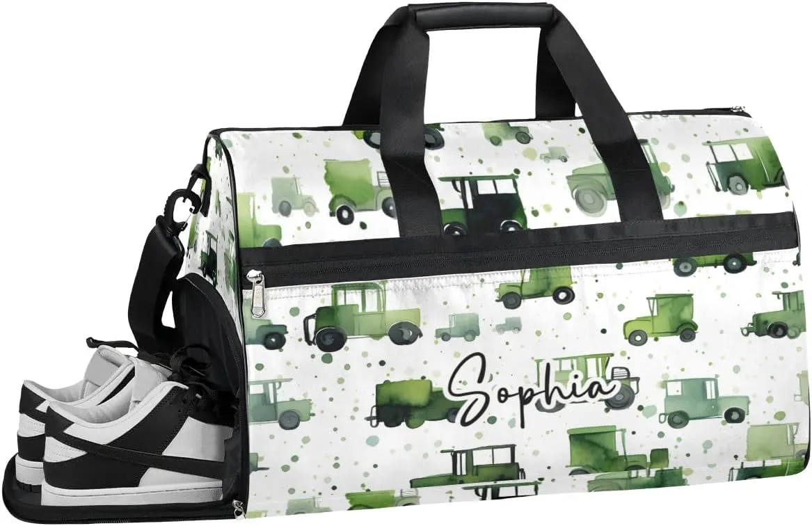 Large Gym Bag Custom Duffel Bag for Women Luggage Bag for Adults Weekender Men Football Bags for Equipment Green Tractor Travel Duffel Bag