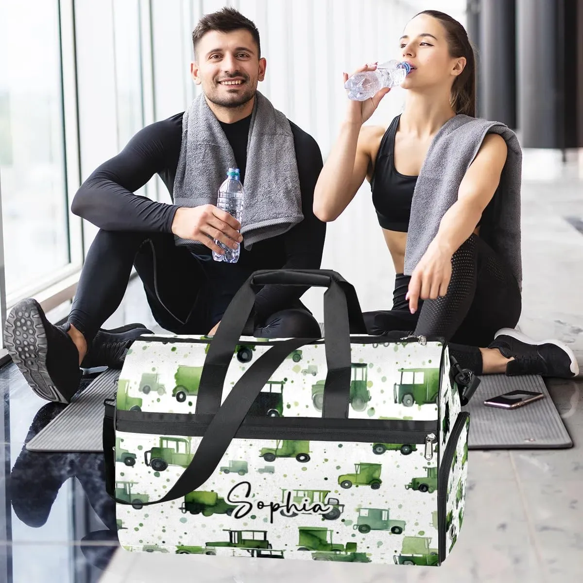 Large Gym Bag Custom Duffel Bag for Women Luggage Bag for Adults Weekender Men Football Bags for Equipment Green Tractor Travel Duffel Bag