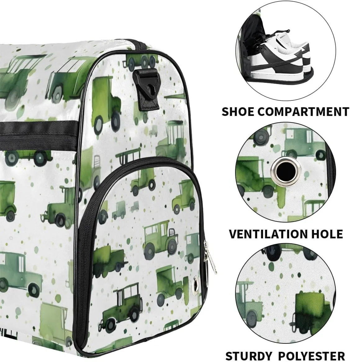 Large Gym Bag Custom Duffel Bag for Women Luggage Bag for Adults Weekender Men Football Bags for Equipment Green Tractor Travel Duffel Bag