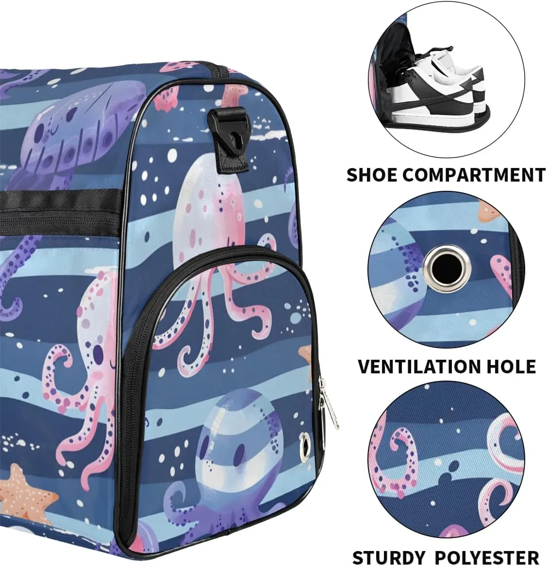 Large Gym Bag Custom Duffel Bag for Women Luggage Bag for Adults Weekender Men Football Bags for Equipment Octopus Travel Duffel Bag