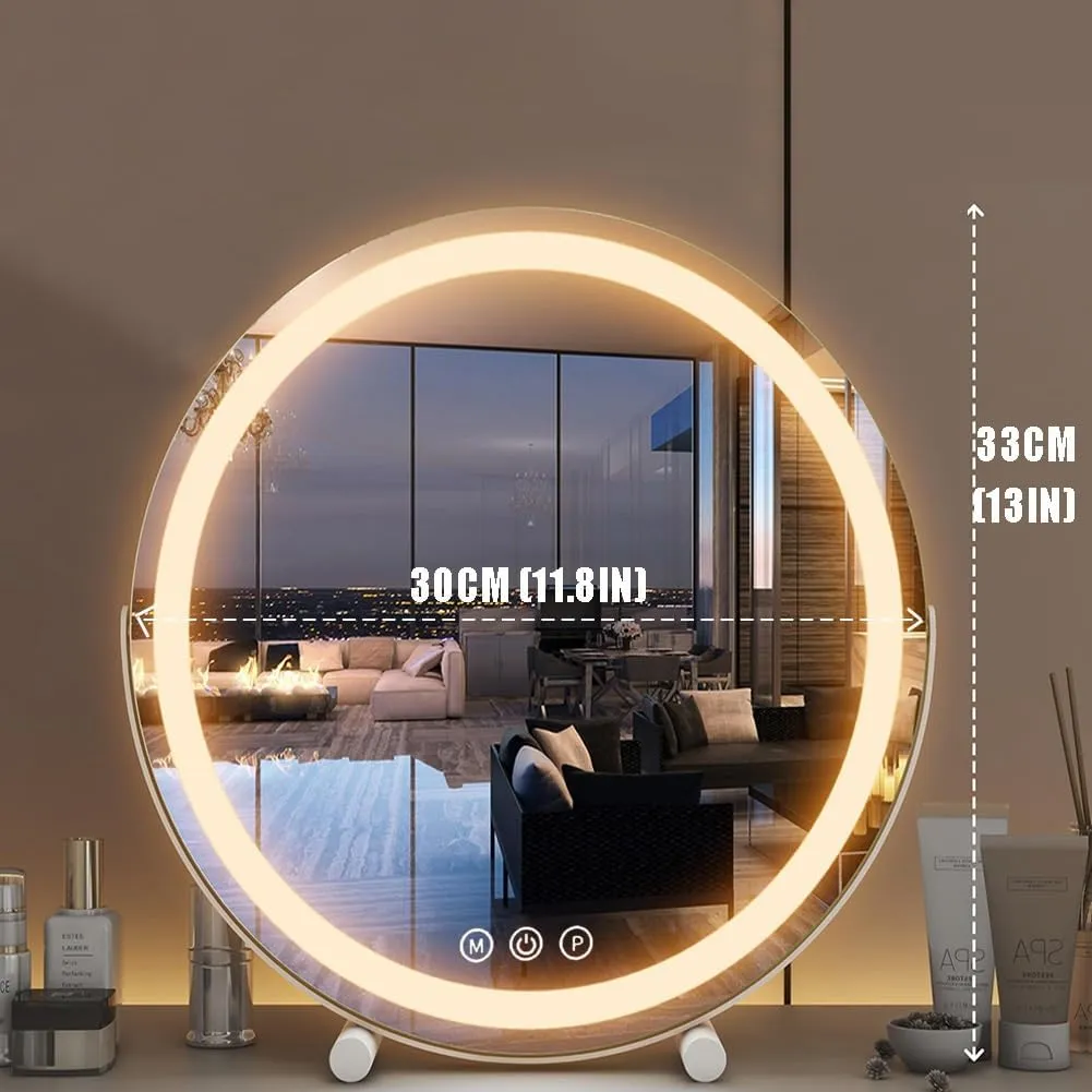 Large Makeup Vanity Mirror with Lights, with Smart Control Touch, 360° Rotation Dimmable 3 Mode Cosmetic Tabletop Mirror for Makeup Desk, for Dressing Table and Bedroom(Black,11.8in)