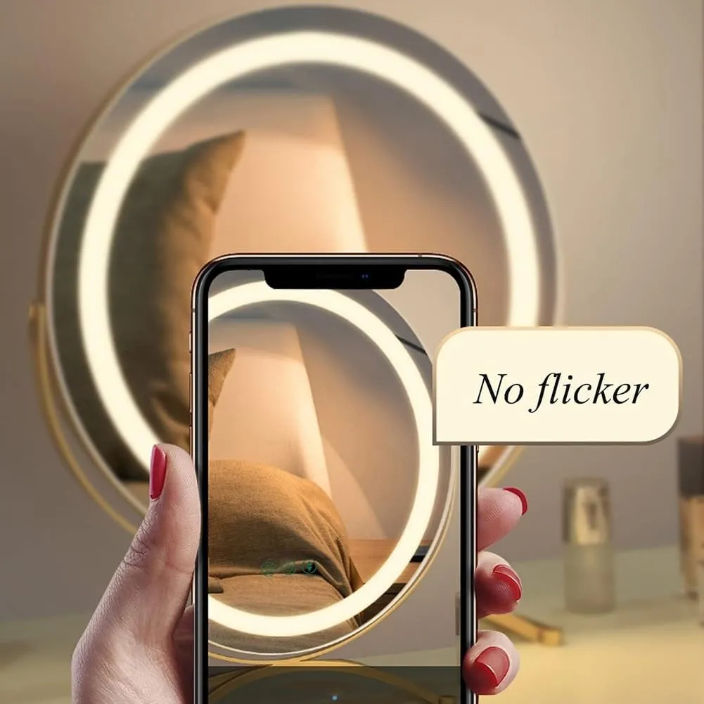 Large Makeup Vanity Mirror with Lights, with Smart Control Touch, 360° Rotation Dimmable 3 Mode Cosmetic Tabletop Mirror for Makeup Desk, for Dressing Table and Bedroom(Black,11.8in)
