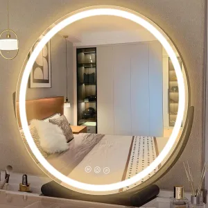 Large Makeup Vanity Mirror with Lights, with Smart Control Touch, 360° Rotation Dimmable 3 Mode Cosmetic Tabletop Mirror for Makeup Desk, for Dressing Table and Bedroom(Black,11.8in)