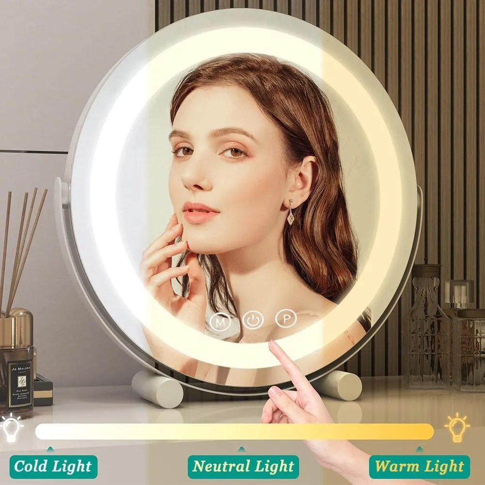 Large Makeup Vanity Mirror with Lights, with Smart Control Touch, 360° Rotation Dimmable 3 Mode Cosmetic Tabletop Mirror for Makeup Desk, for Dressing Table and Bedroom(Black,11.8in)