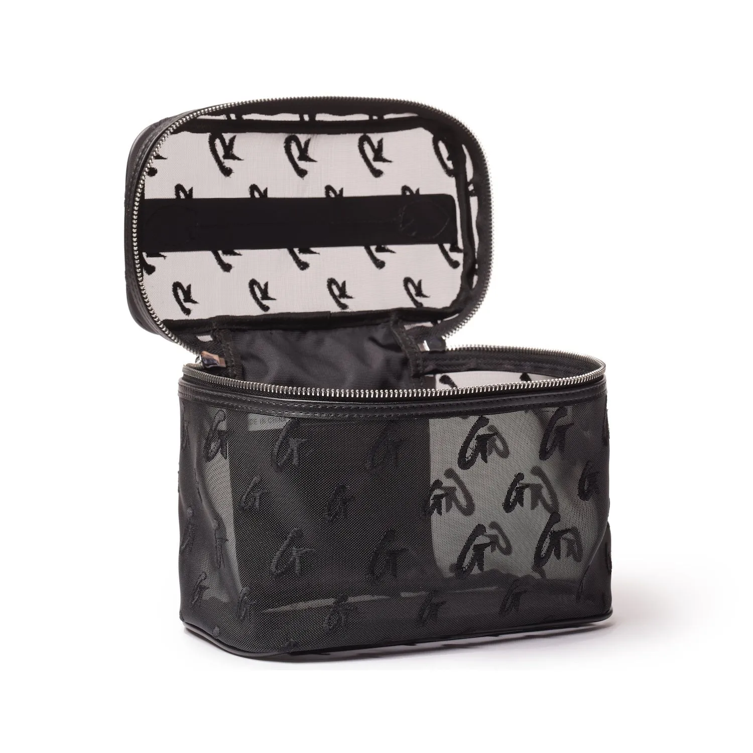 LARGE MESH MONOGRAM TOILETRY BAG - BLACK