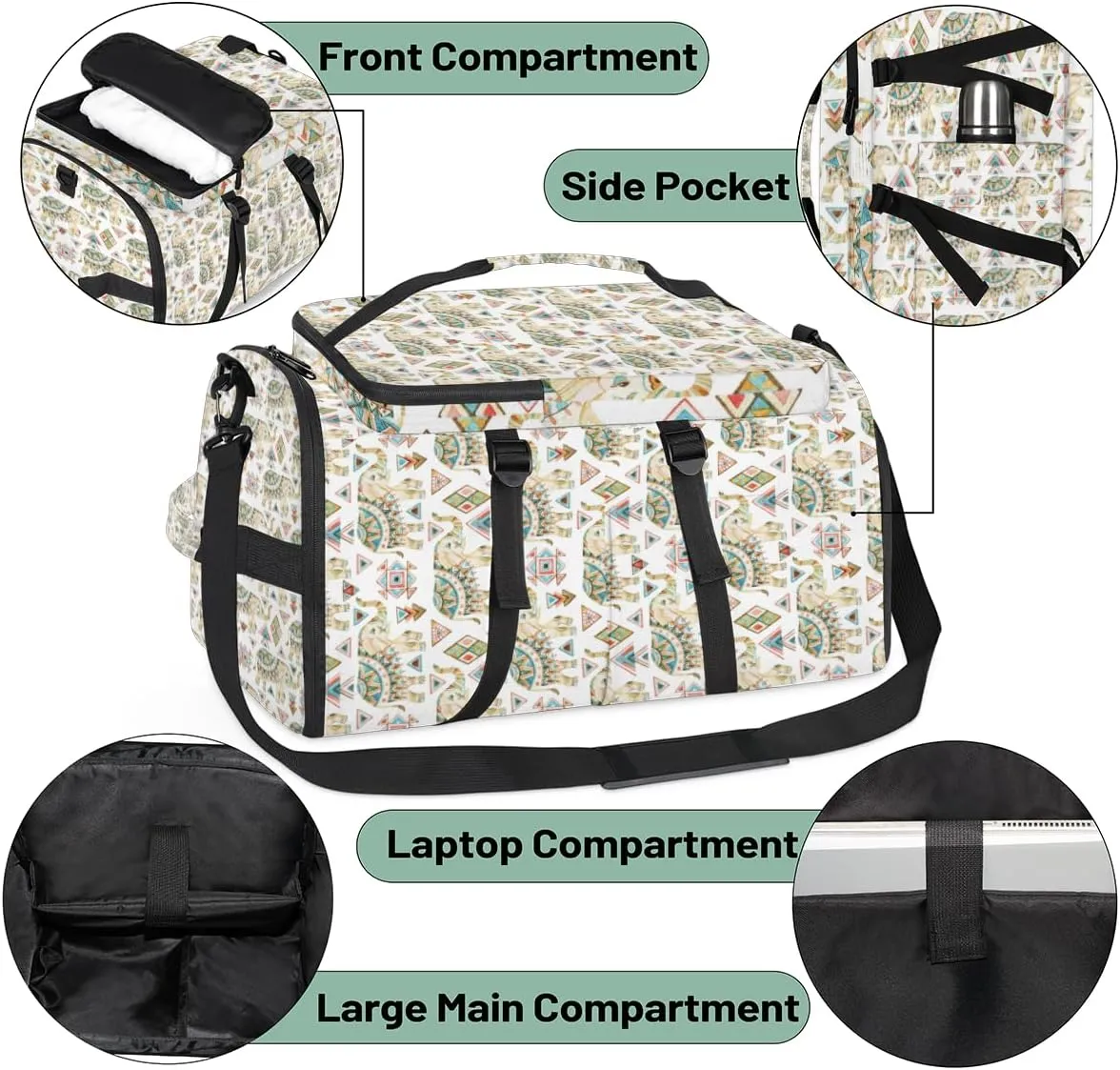 Large Sports Gym Bag With Shoe & Laptop Compartment 47L Waterproof Travel Duffel Bags for Men Women Animal Elephant Luggage Backpack Duffle Bag
