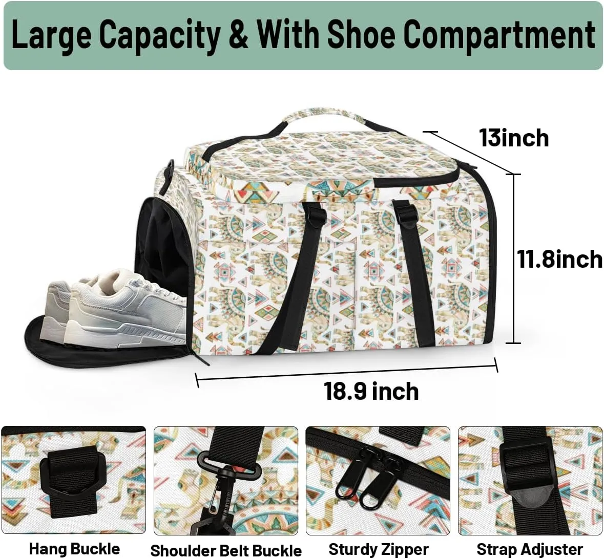 Large Sports Gym Bag With Shoe & Laptop Compartment 47L Waterproof Travel Duffel Bags for Men Women Animal Elephant Luggage Backpack Duffle Bag