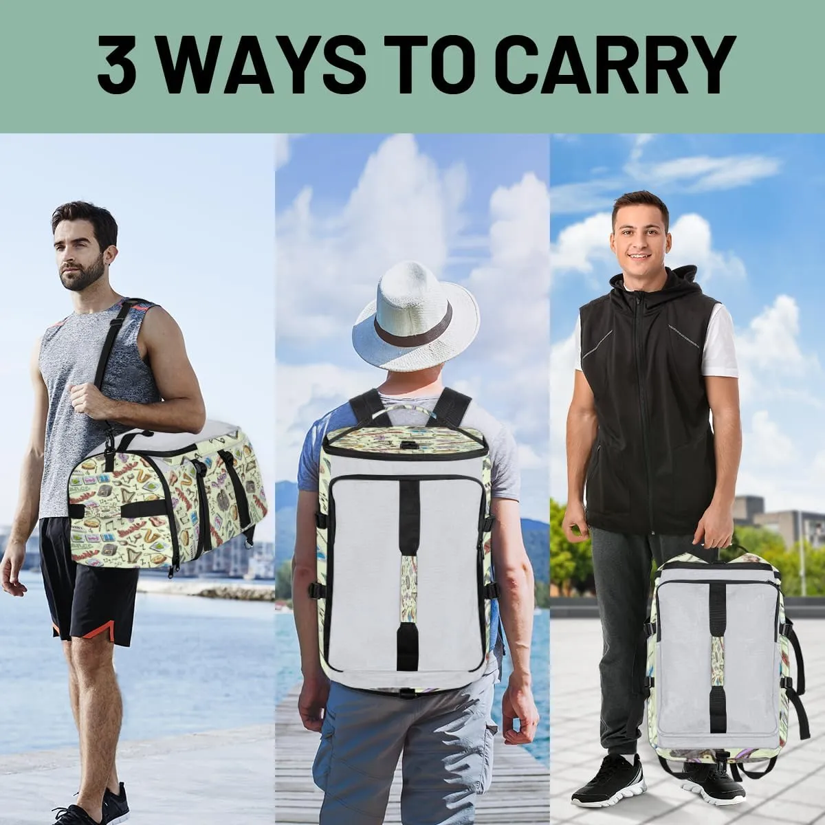 Large Sports Gym Bag With Shoe & Laptop Compartment 47L Waterproof Travel Duffel Bags for Men Women Cartoon Music Pattern Luggage Backpack Duffle Bag