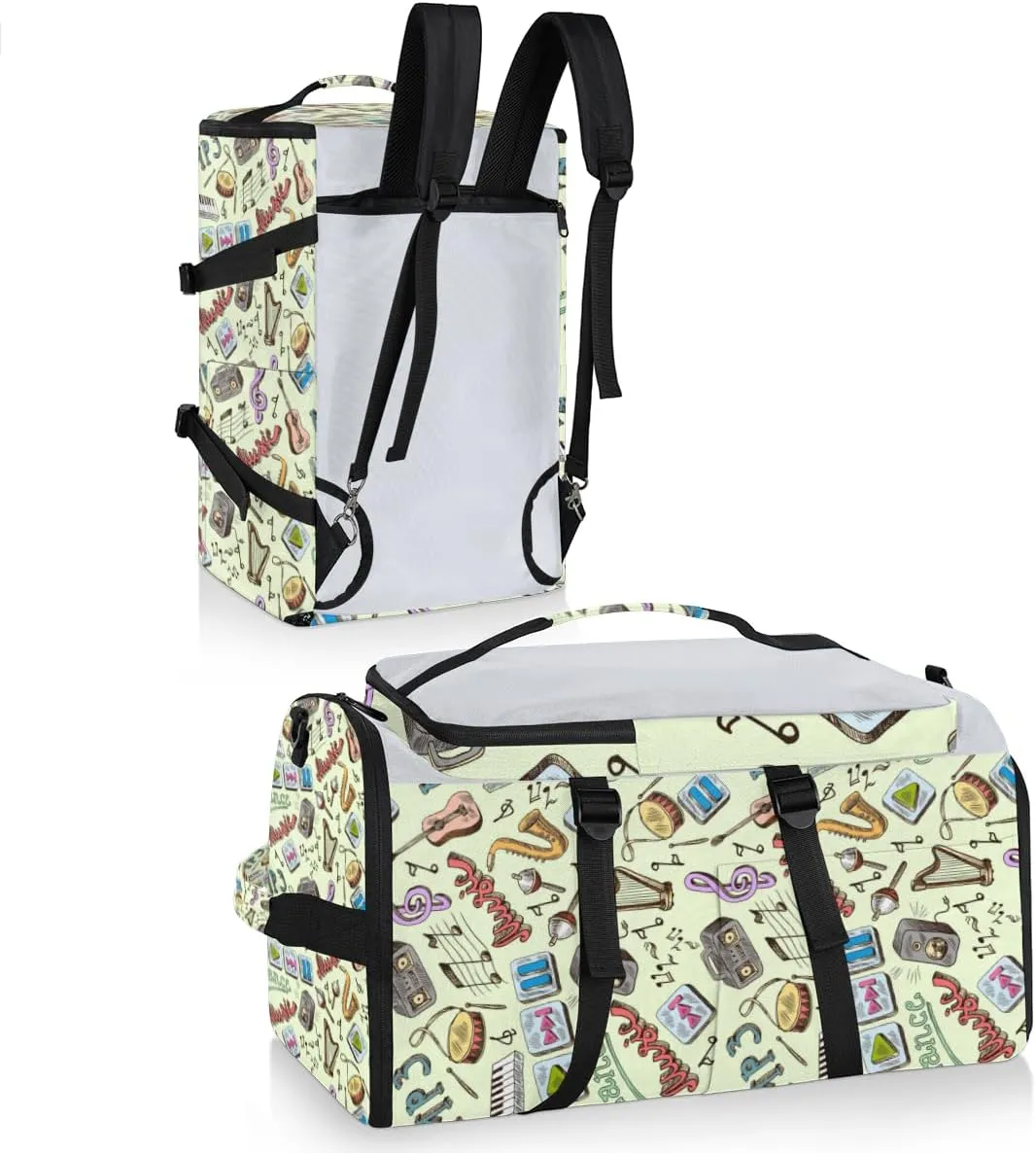 Large Sports Gym Bag With Shoe & Laptop Compartment 47L Waterproof Travel Duffel Bags for Men Women Cartoon Music Pattern Luggage Backpack Duffle Bag