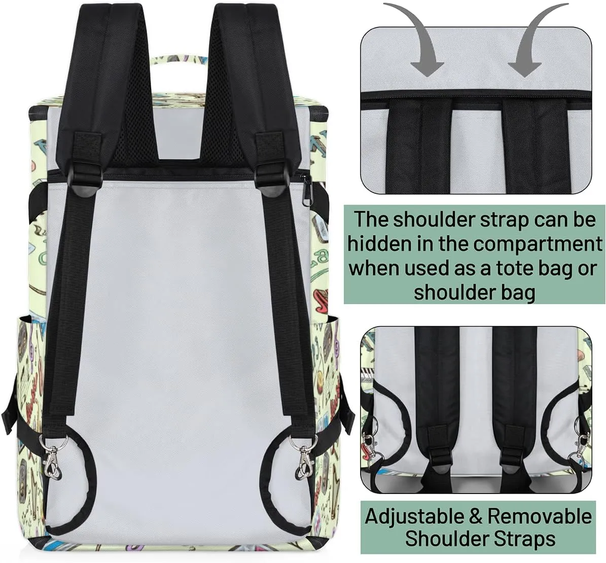 Large Sports Gym Bag With Shoe & Laptop Compartment 47L Waterproof Travel Duffel Bags for Men Women Cartoon Music Pattern Luggage Backpack Duffle Bag