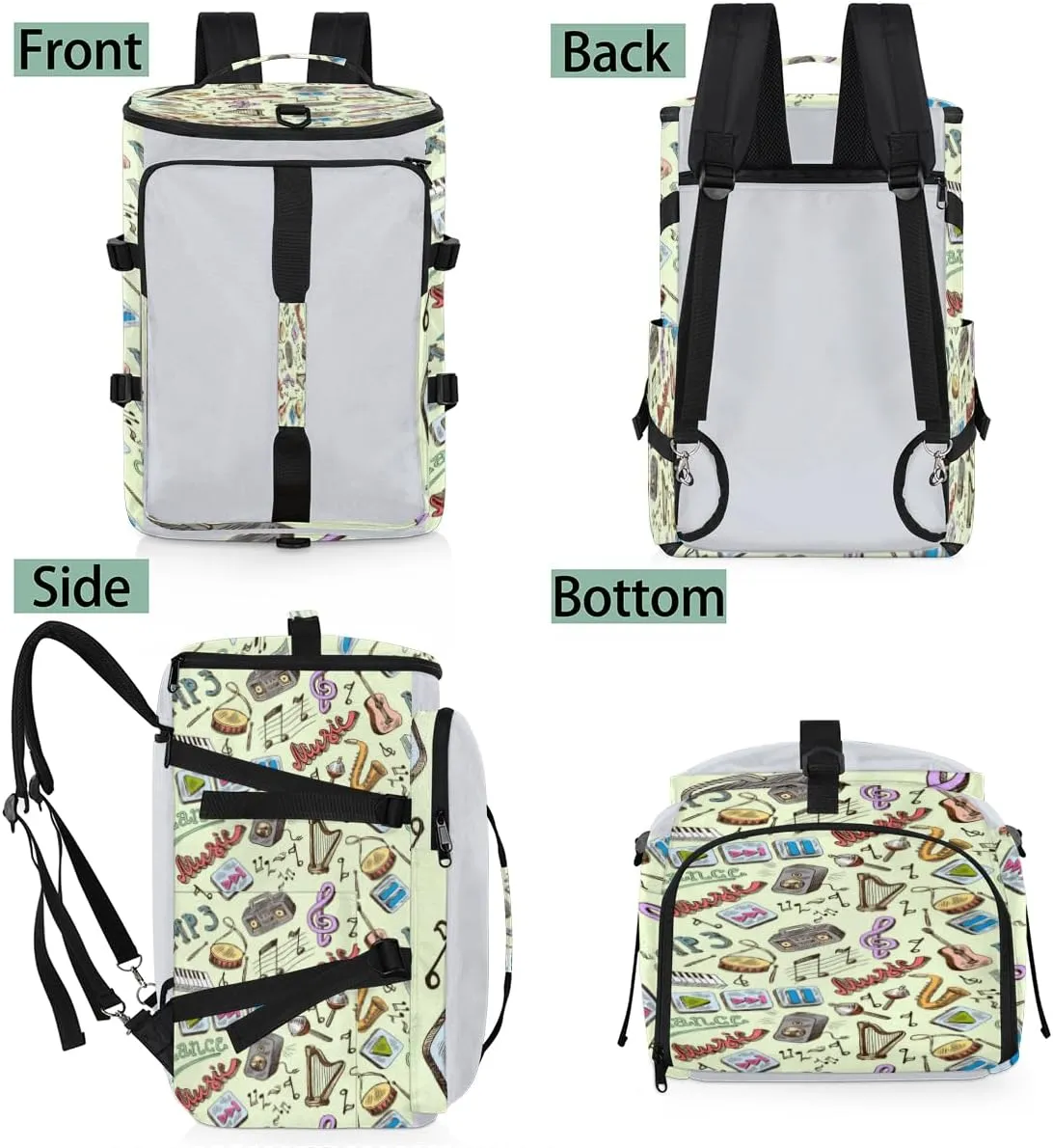 Large Sports Gym Bag With Shoe & Laptop Compartment 47L Waterproof Travel Duffel Bags for Men Women Cartoon Music Pattern Luggage Backpack Duffle Bag