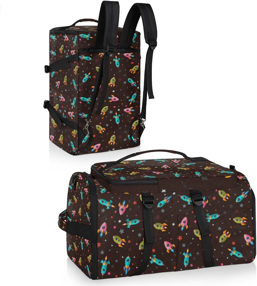 Large Sports Gym Bag With Shoe & Laptop Compartment 47L Waterproof Travel Duffel Bags for Men Women Cartoon Rocket Luggage Backpack Duffle Bag