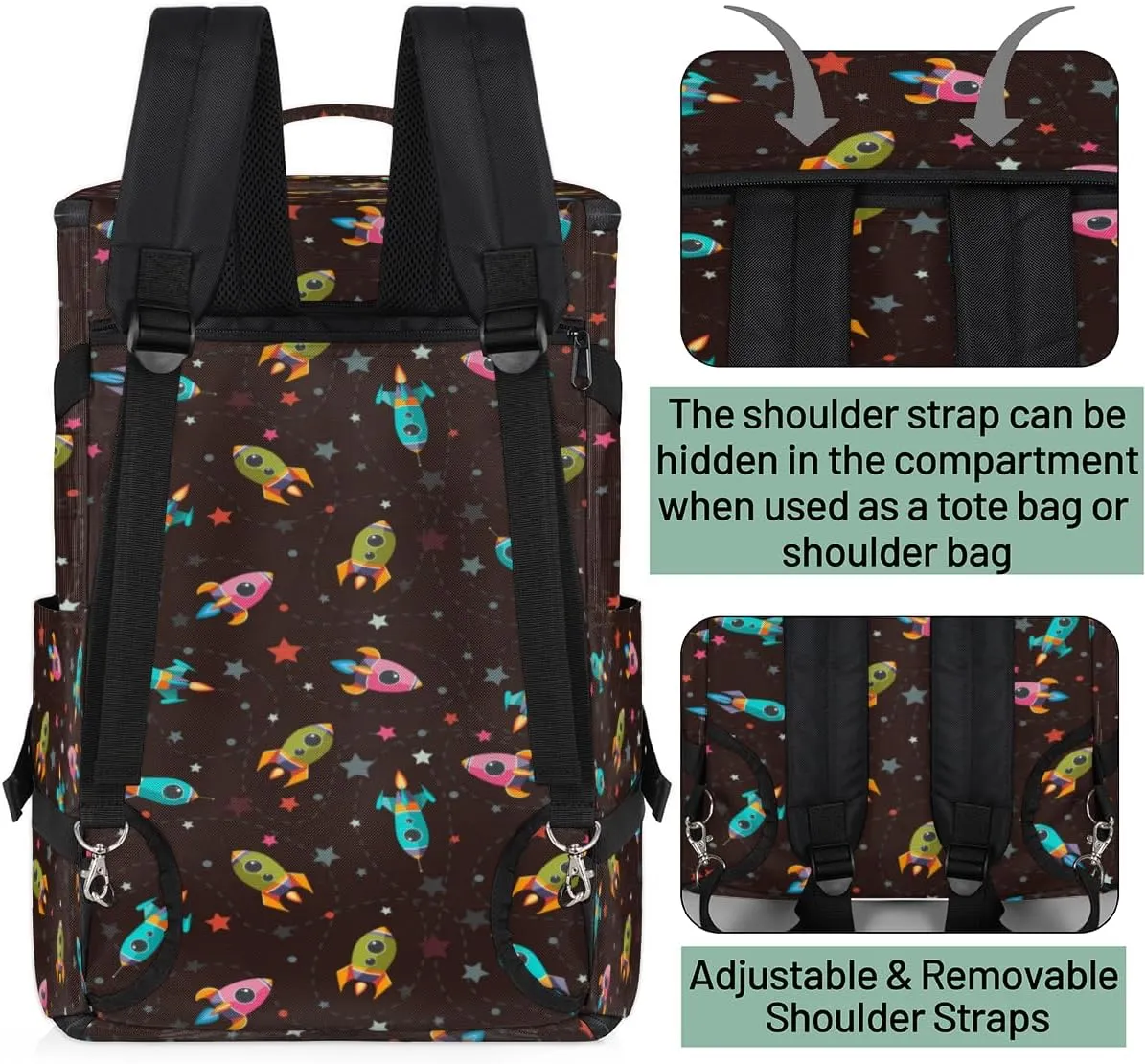 Large Sports Gym Bag With Shoe & Laptop Compartment 47L Waterproof Travel Duffel Bags for Men Women Cartoon Rocket Luggage Backpack Duffle Bag