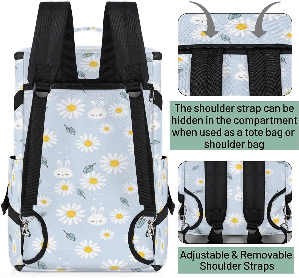 Large Sports Gym Bag With Shoe & Laptop Compartment 47L Waterproof Travel Duffel Bags for Men Women Daisy Bunny Leaves Luggage Backpack Duffle Bag