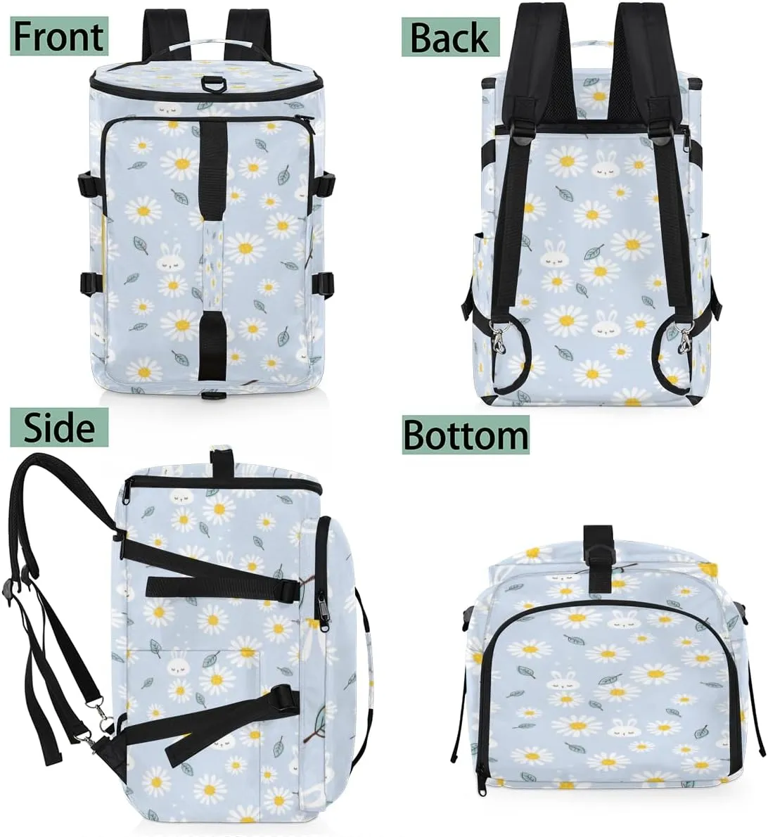 Large Sports Gym Bag With Shoe & Laptop Compartment 47L Waterproof Travel Duffel Bags for Men Women Daisy Bunny Leaves Luggage Backpack Duffle Bag