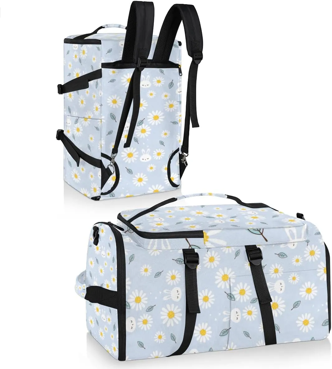 Large Sports Gym Bag With Shoe & Laptop Compartment 47L Waterproof Travel Duffel Bags for Men Women Daisy Bunny Leaves Luggage Backpack Duffle Bag