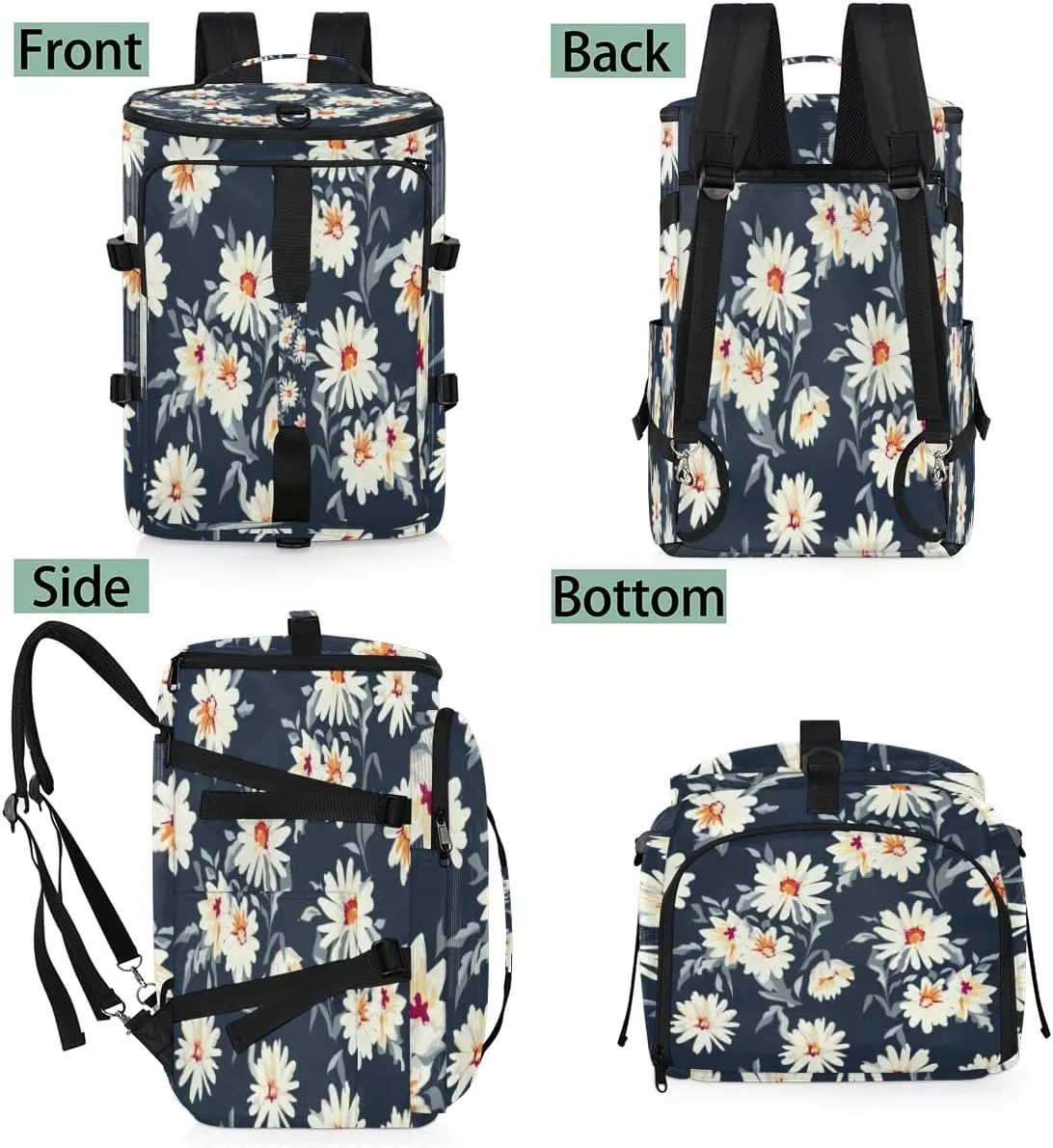 Large Sports Gym Bag With Shoe & Laptop Compartment 47L Waterproof Travel Duffel Bags for Men Women Daisy Petals Luggage Backpack Duffle Bag