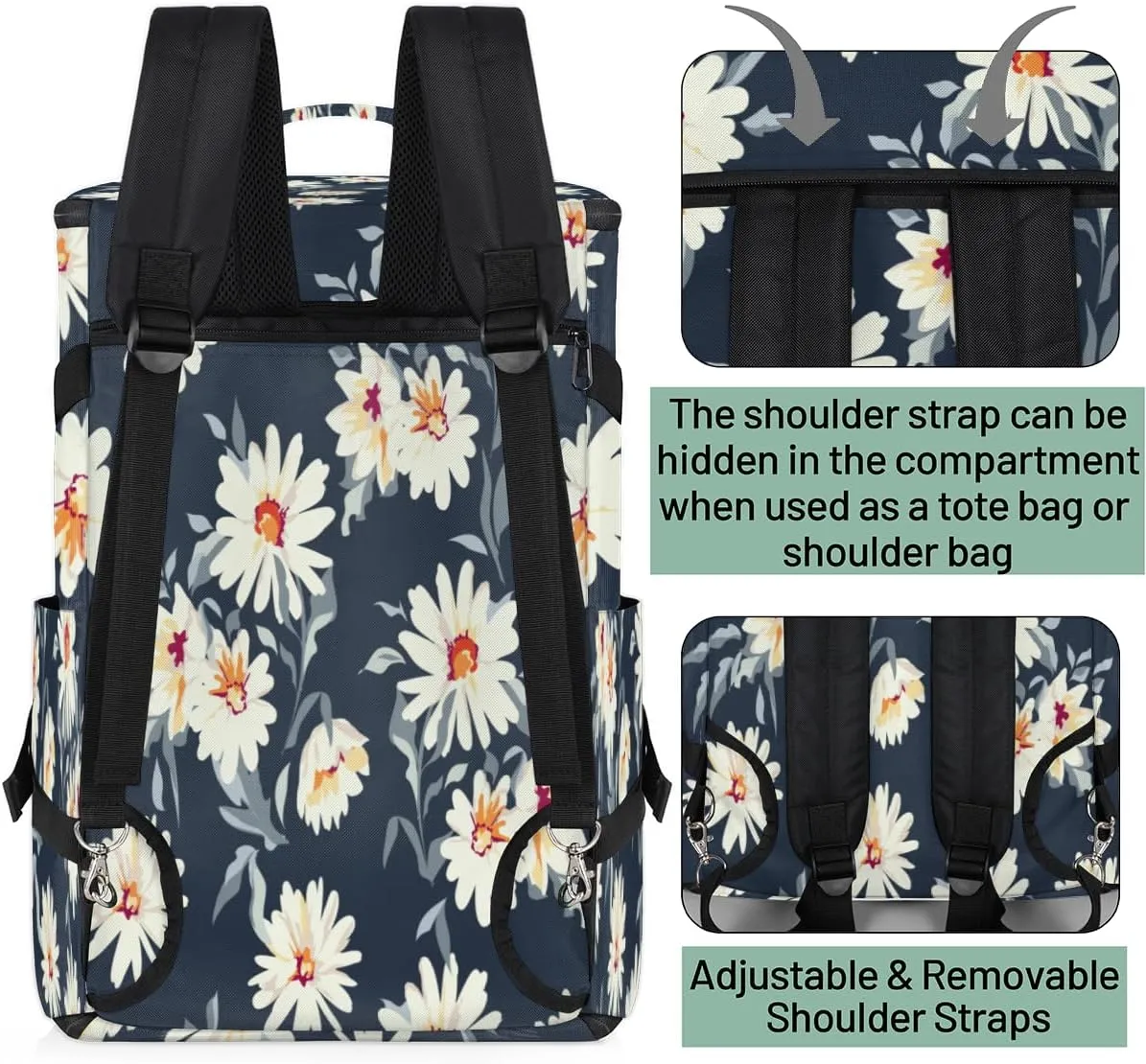 Large Sports Gym Bag With Shoe & Laptop Compartment 47L Waterproof Travel Duffel Bags for Men Women Daisy Petals Luggage Backpack Duffle Bag