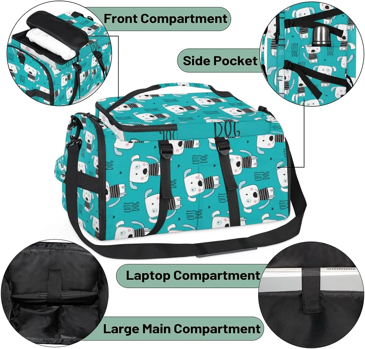 Large Sports Gym Bag With Shoe & Laptop Compartment 47L Waterproof Travel Duffel Bags for Men Women Dog Print Luggage Backpack Duffle Bag