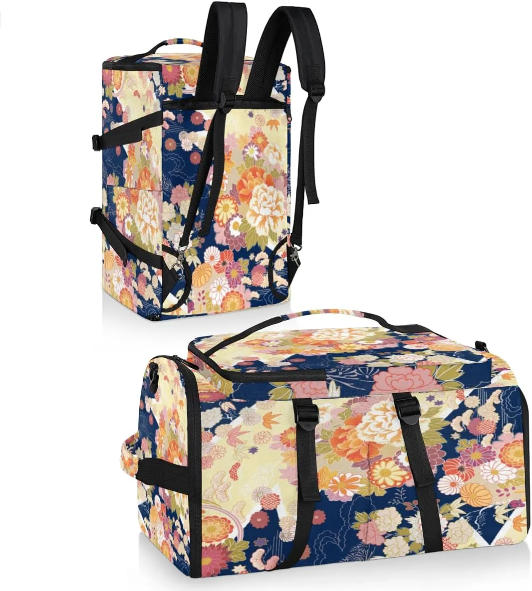 Large Sports Gym Bag With Shoe & Laptop Compartment 47L Waterproof Travel Duffel Bags for Men Women Traditional Floral Print Luggage Backpack Duffle Bag