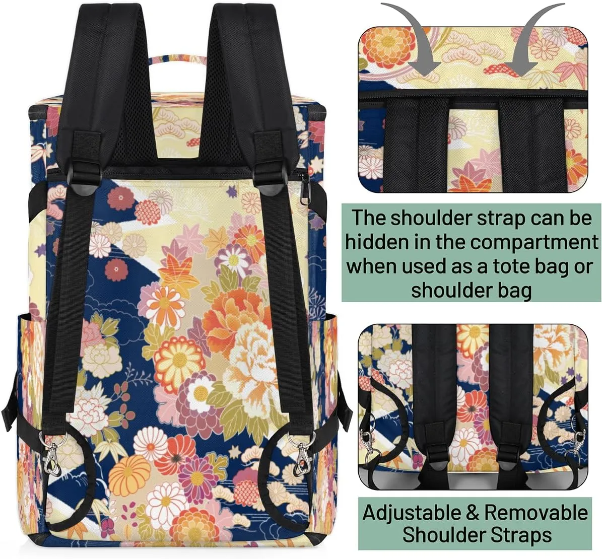 Large Sports Gym Bag With Shoe & Laptop Compartment 47L Waterproof Travel Duffel Bags for Men Women Traditional Floral Print Luggage Backpack Duffle Bag