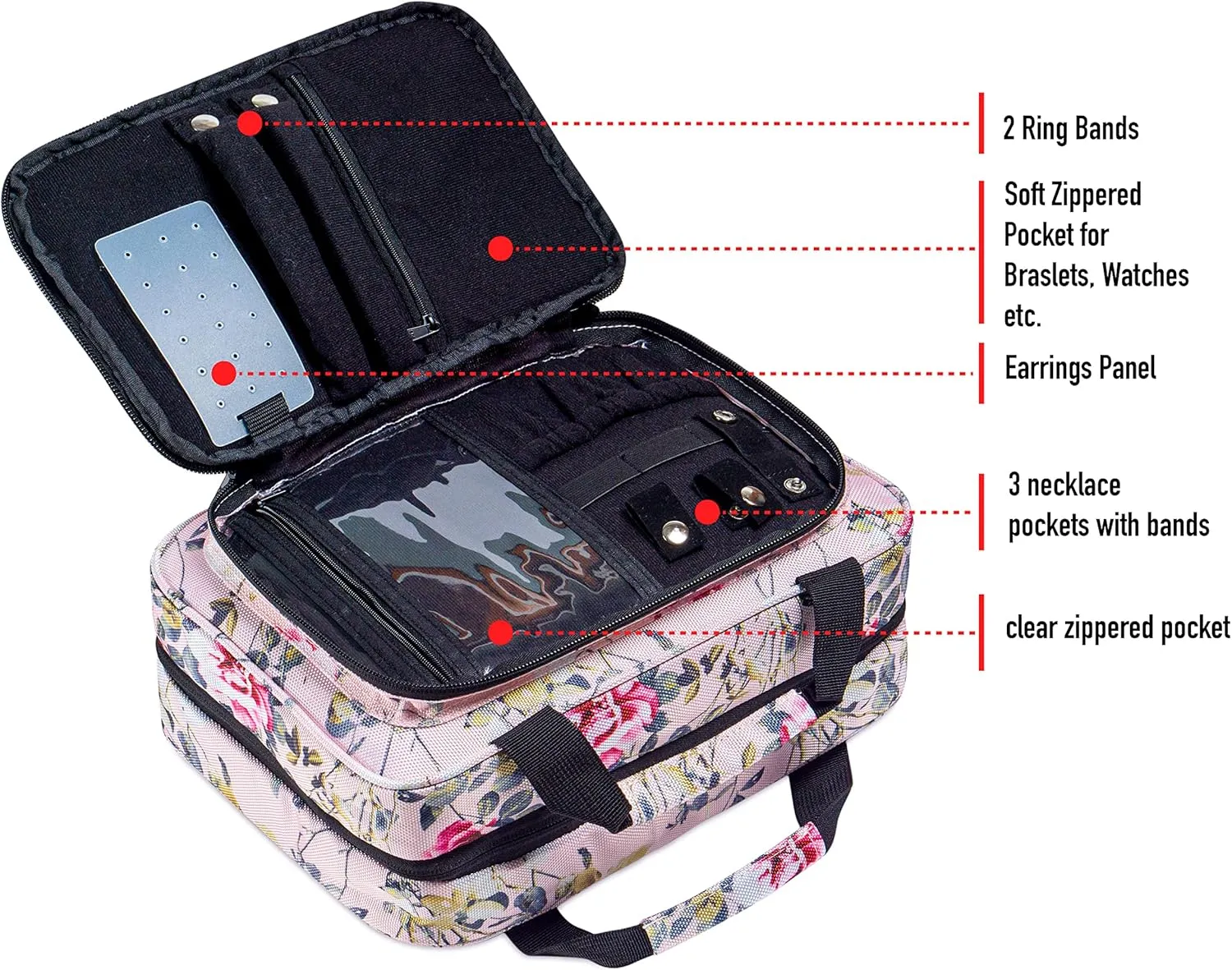 Large Travel Hanging Toiletry Bag For Women With Jewelry Organizer - Folding Bathroom Toiletry Cosmetic Organizer - XL Hanging Travel Bag For Full Size Toiletries