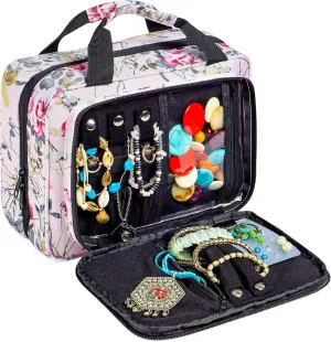 Large Travel Hanging Toiletry Bag For Women With Jewelry Organizer - Folding Bathroom Toiletry Cosmetic Organizer - XL Hanging Travel Bag For Full Size Toiletries