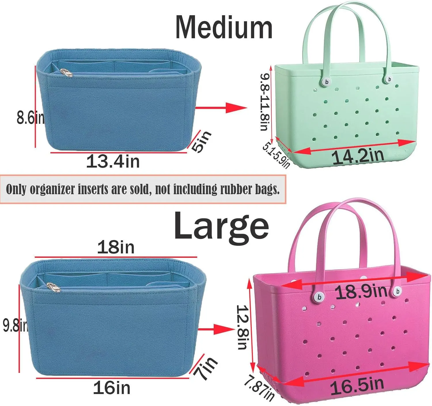 Lckaey beach accessories for bogg bag organizer xl Organizing for bogg tote accessories inserts divider organizer 3018Blue-L
