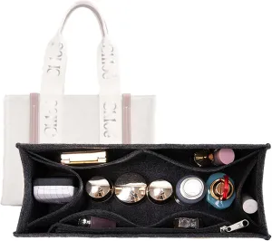 Lckaey purse organizer for chloe woody tote bag insert large medium Small wallet Felt organizer 1015Black-M