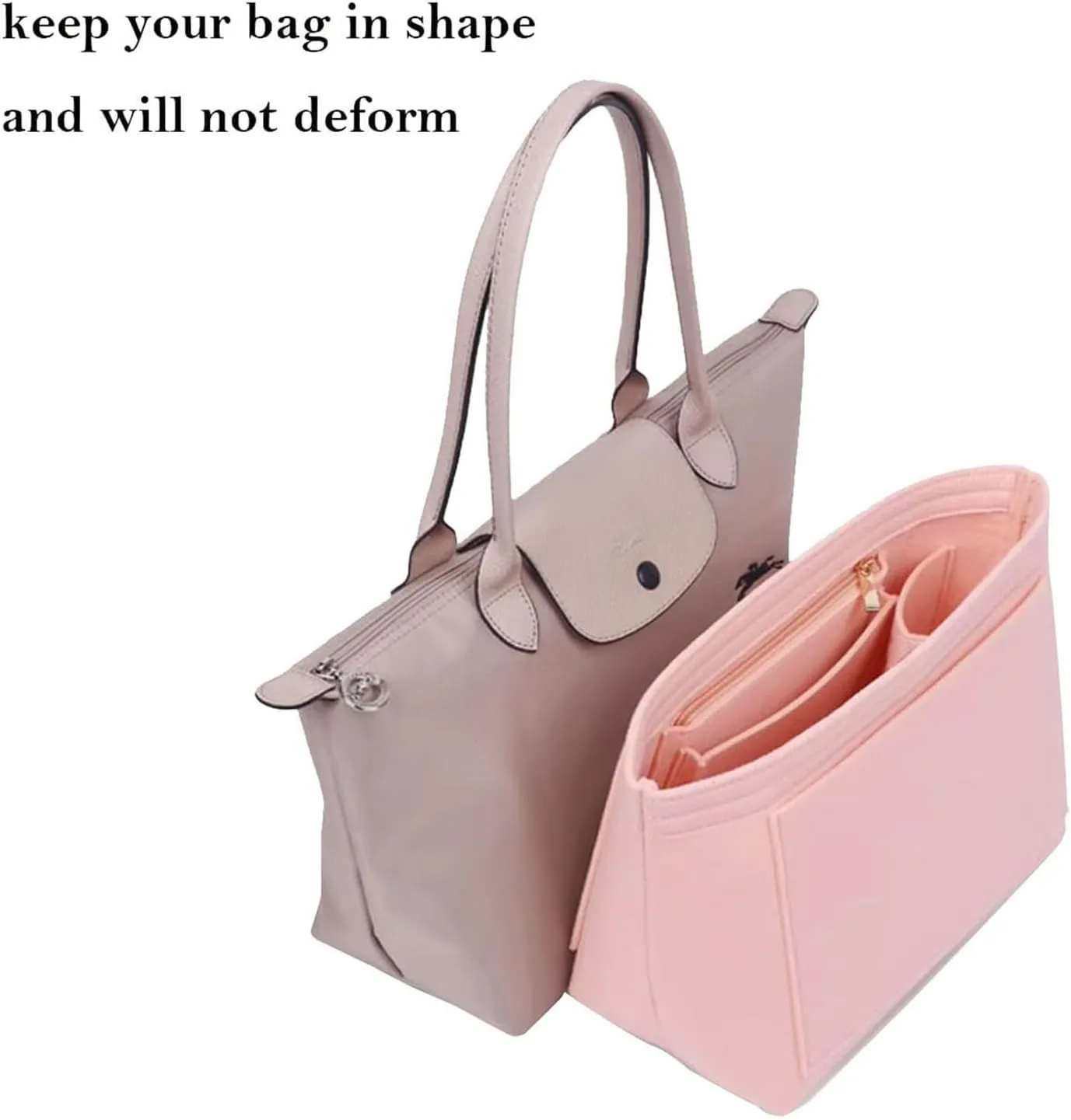Lckaey purse Organizer for longchamp bag insert organizer tote insert Large handbag organizer inserts large bag best1032pink-L