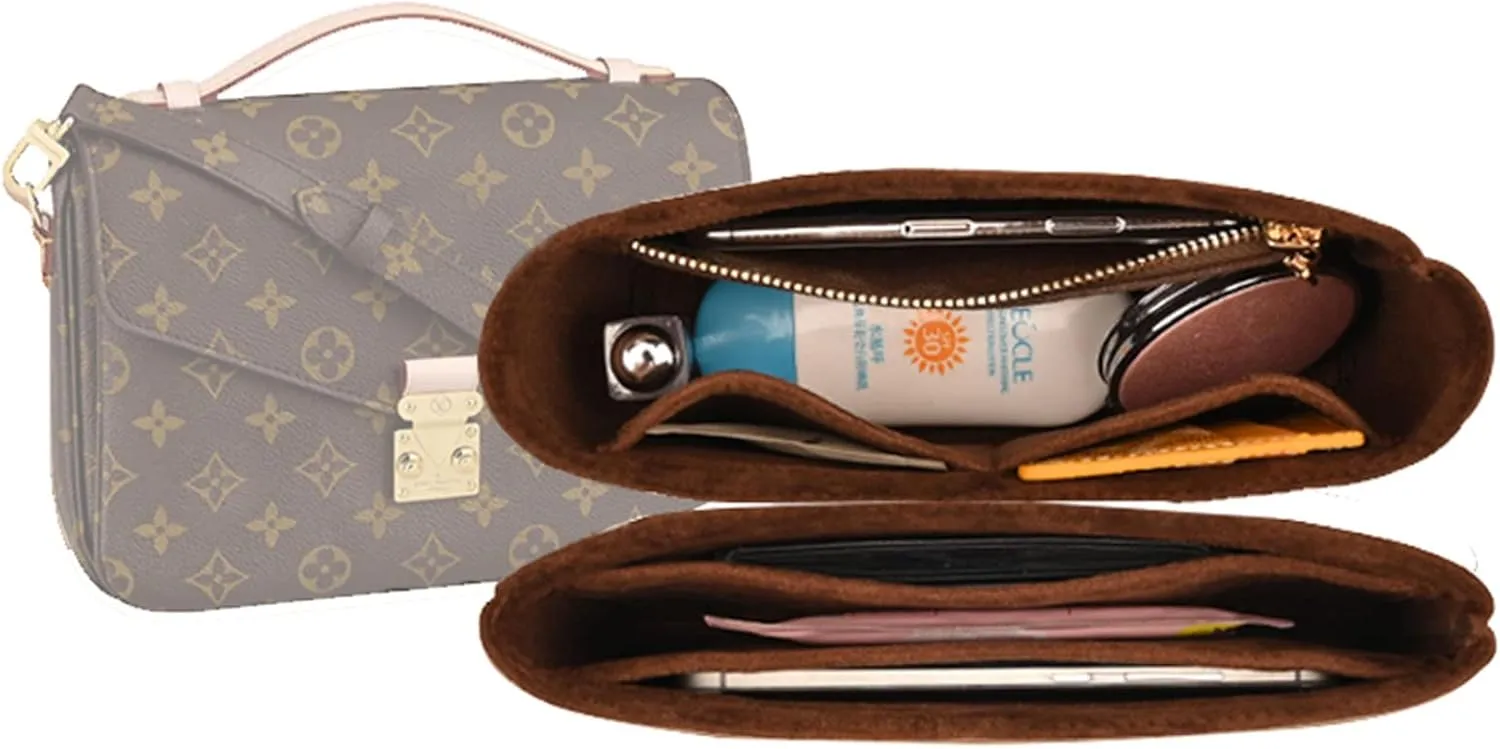 Lckaey Purse Organizer for messenger bag inserts Pochette métis lined zipper storage2084coffee