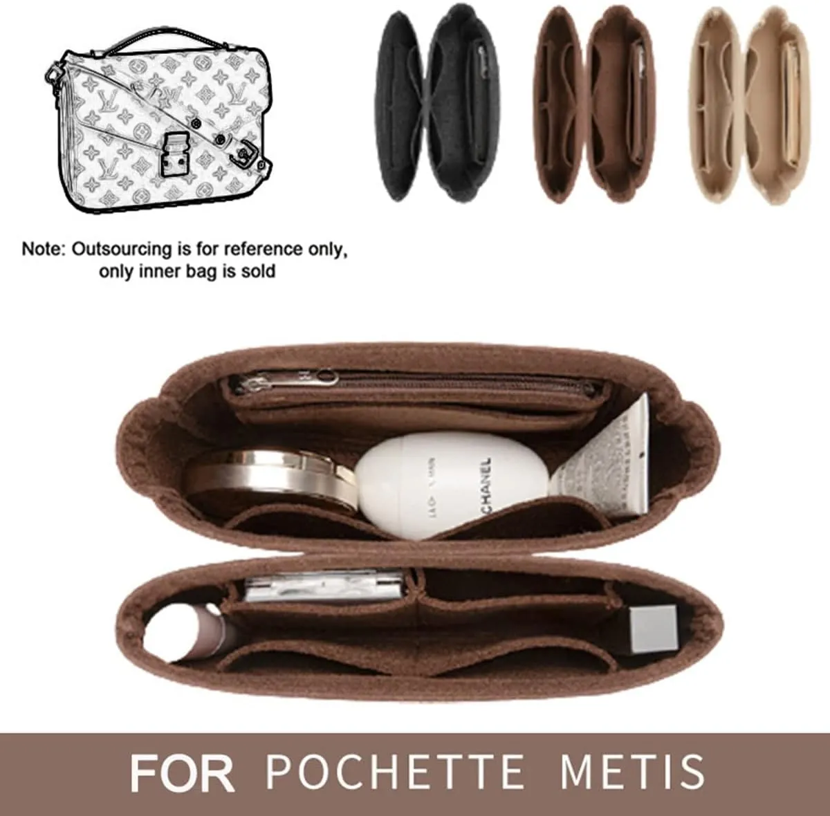Lckaey Purse Organizer for messenger bag inserts Pochette métis lined zipper storage2084coffee