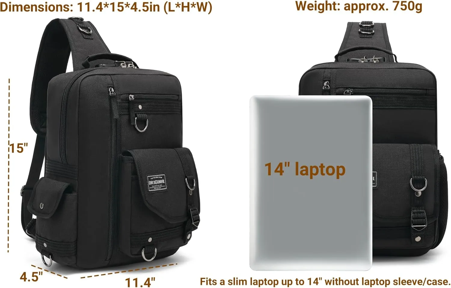 Leaper Messenger Bag Outdoor Cross Body Bag Sling Bag Shoulder Bag With USB Black