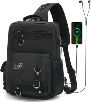 Leaper Messenger Bag Outdoor Cross Body Bag Sling Bag Shoulder Bag With USB Black