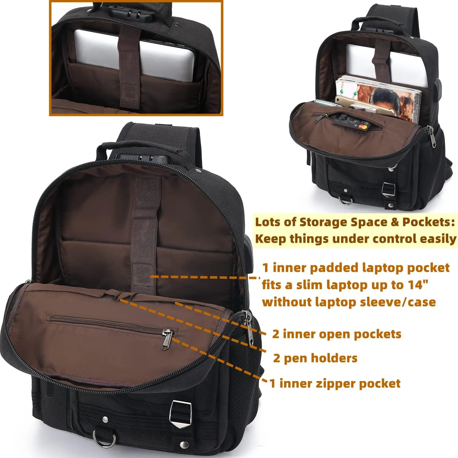 Leaper Messenger Bag Outdoor Cross Body Bag Sling Bag Shoulder Bag With USB Black
