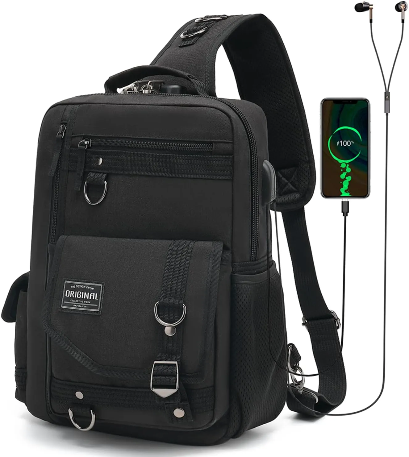 Leaper Messenger Bag Outdoor Cross Body Bag Sling Bag Shoulder Bag With USB Black