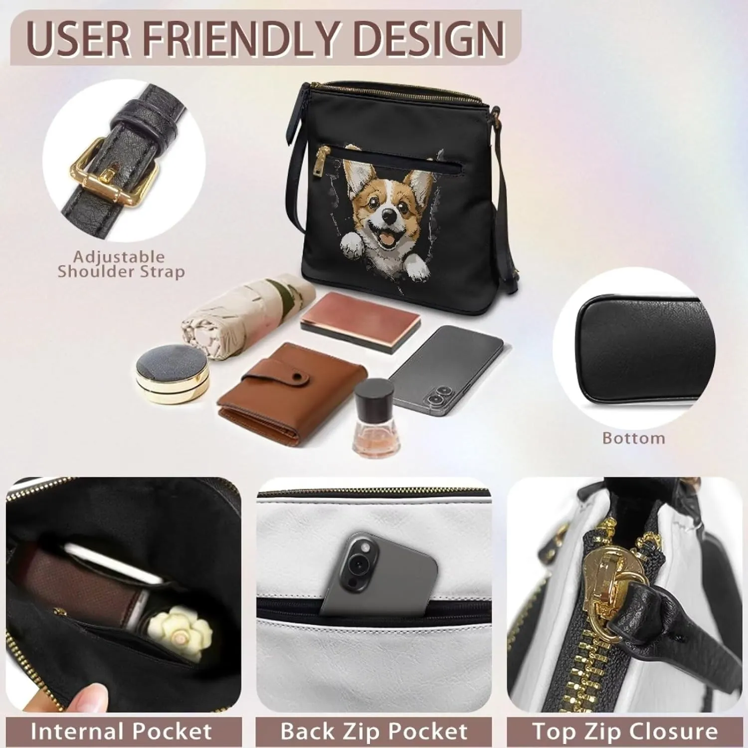 Leather Hobo Bag Crossbody Bag for Women Lady, Large Zipper Shoulder Handbag Messenger Bag with Adjustable Strap
